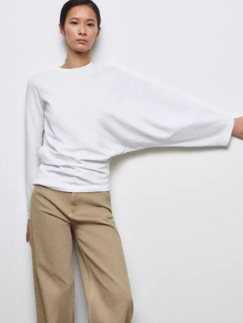 Zara Asymmetric Cotton Long Sleeve T Shirt Sz-L
